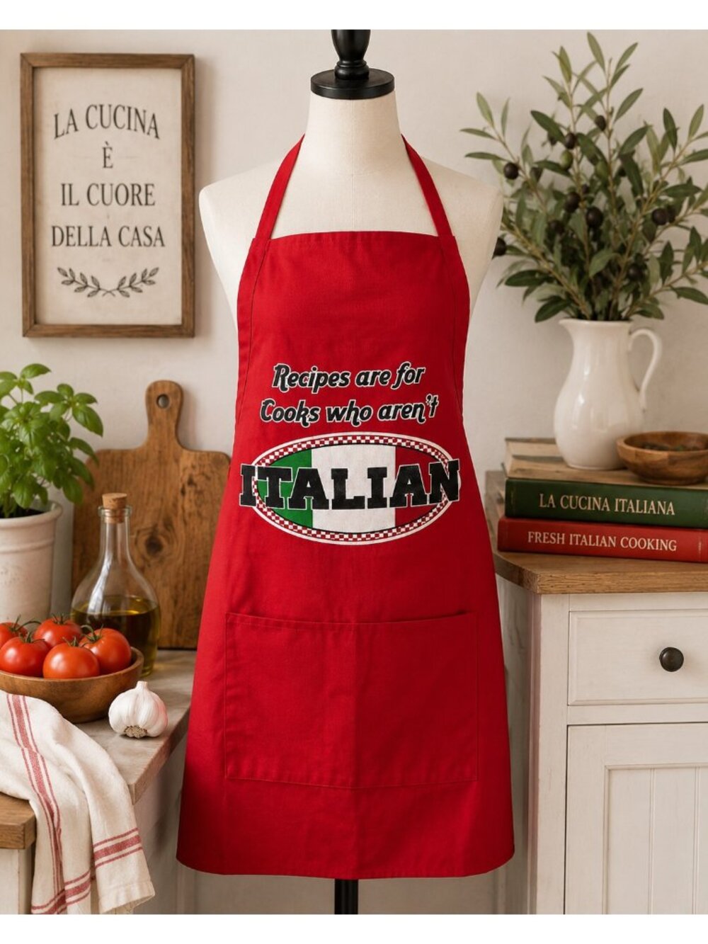 Vintage Red Italia Kitchen Apron Funny Italian Cooking Grilling Chef Apron